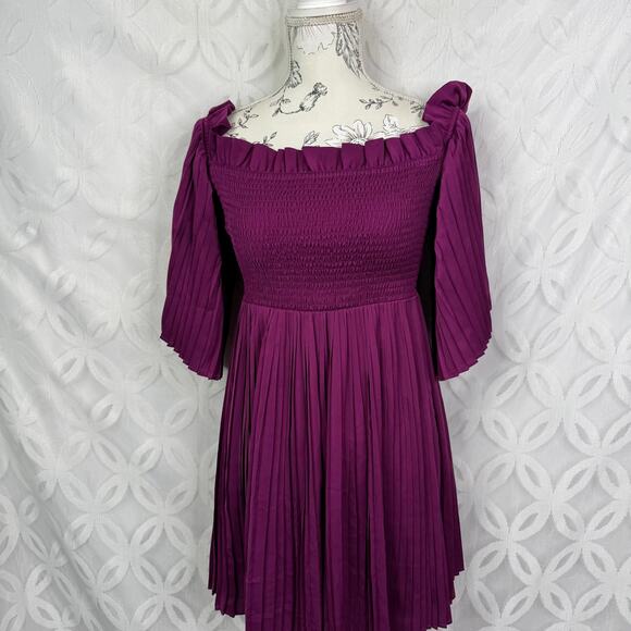 Ali & Jay Le Flirt Off the Shoulder Pleated Magenta Mini Dress NWT - Picture 13 of 15